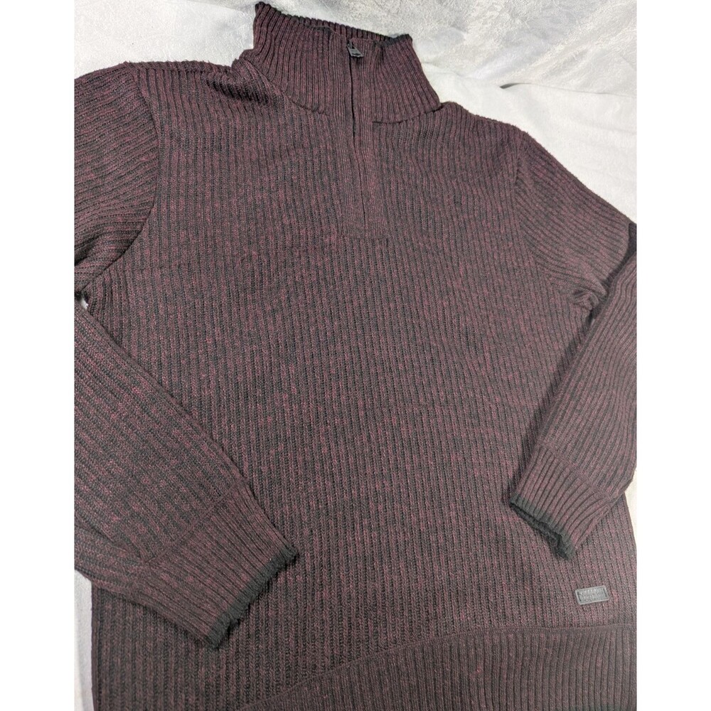 Buffalo David Bitton Men's M Sherpa Lined Quarter Zip Ribbed Sweater Burgundy